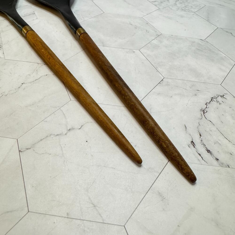 Vintage Helge Benzin Salad Servers Denmark Danish Designer 12" Teak Wood EUC - Picture 6 of 9